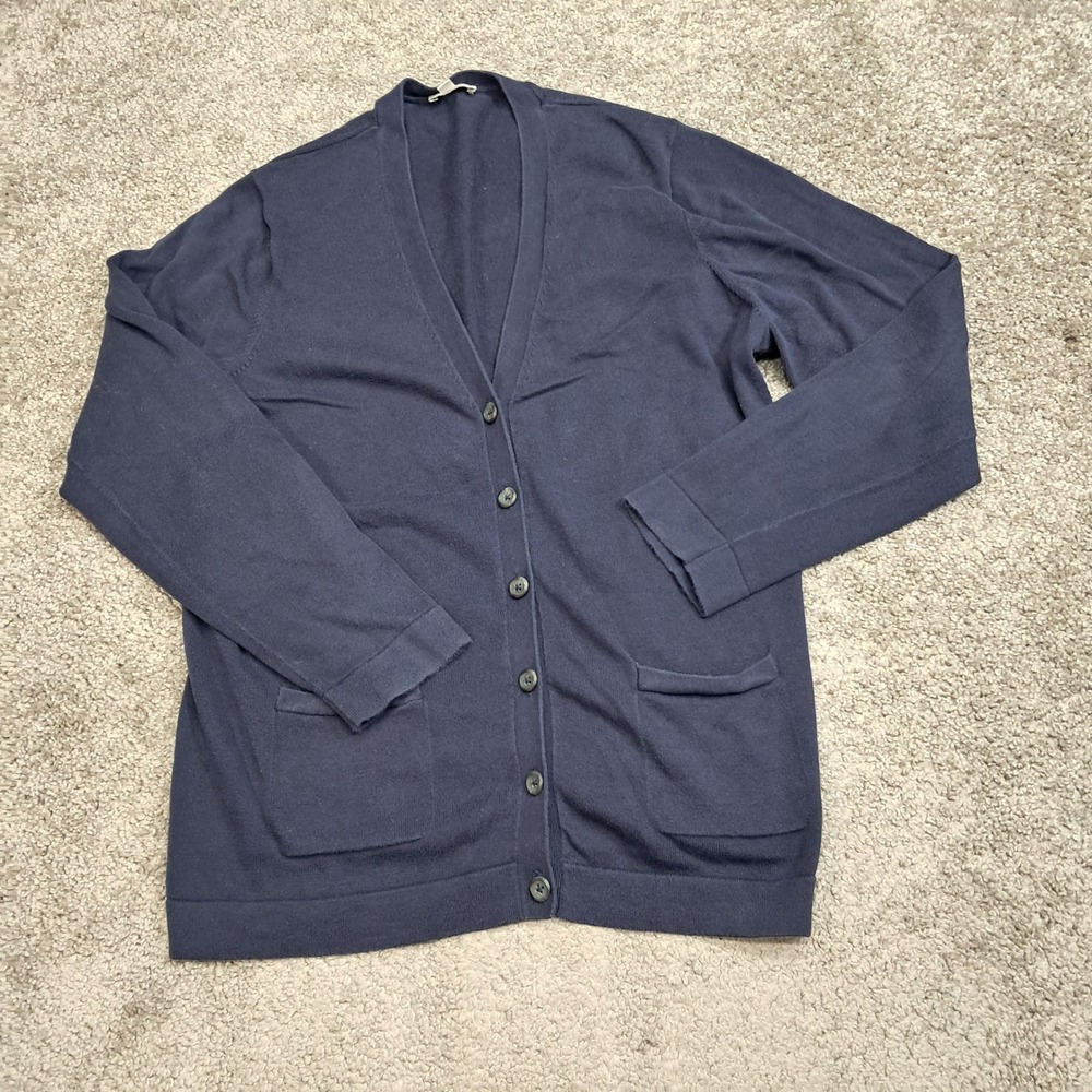 Talbots Petite Navy Blue 100% Cotton Button Front Cardigan Sweater LP 6946